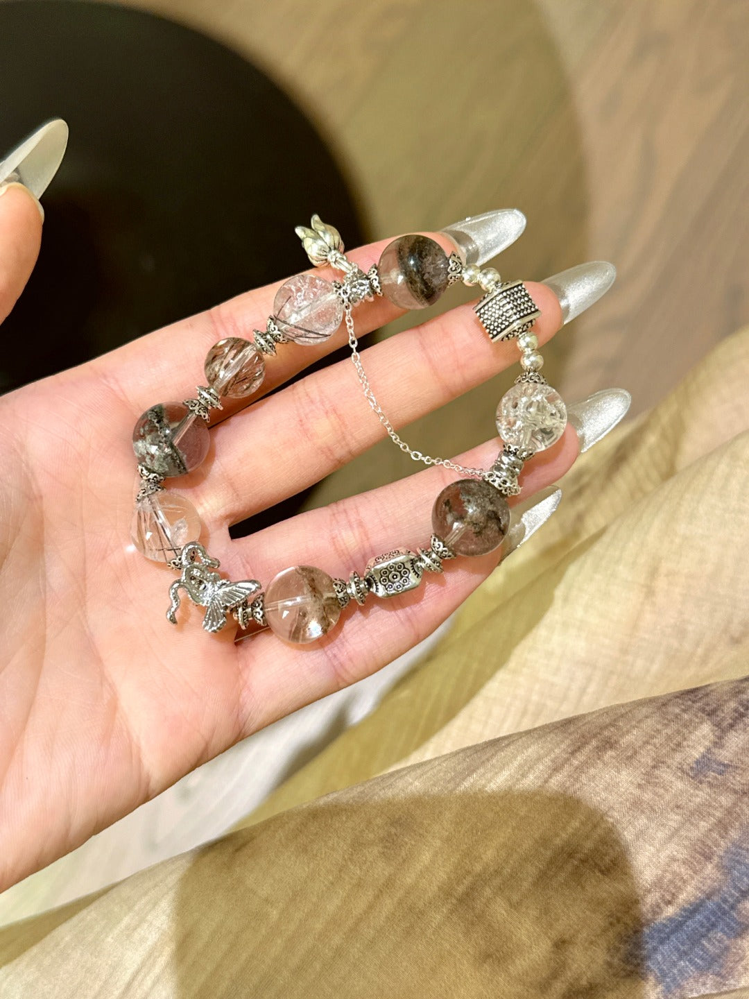▫️▪️ Green Ghost Black Gold Super Black Hair Crystal White Assey Bracelet